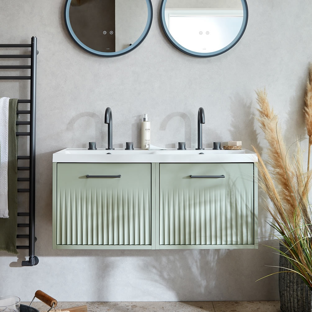 Vado Safari Fluted 1200mm Sage Green Wall Hung Vanity Unit & Basin - Lifestyle 1